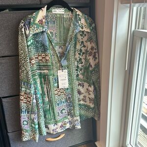 Zara Floral Pattern Button Down Blouse NWT